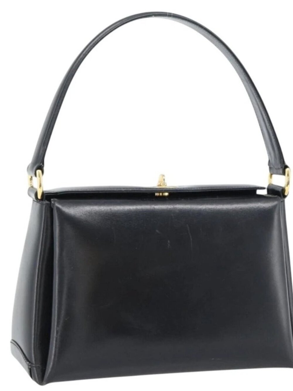 GUCCI Hand Bag Leather Black Gold Auth 183374